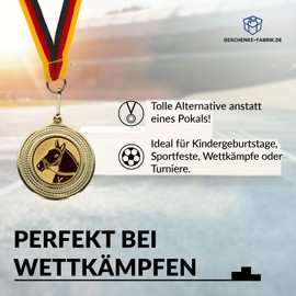 Pokal-Fabrik.de - Horse Medals Set of 10 Metal - Horse Medal Golden for Hanging for Award Ceremonies - Medals Children with Germany Band & Emblem for Clubs and Tournaments