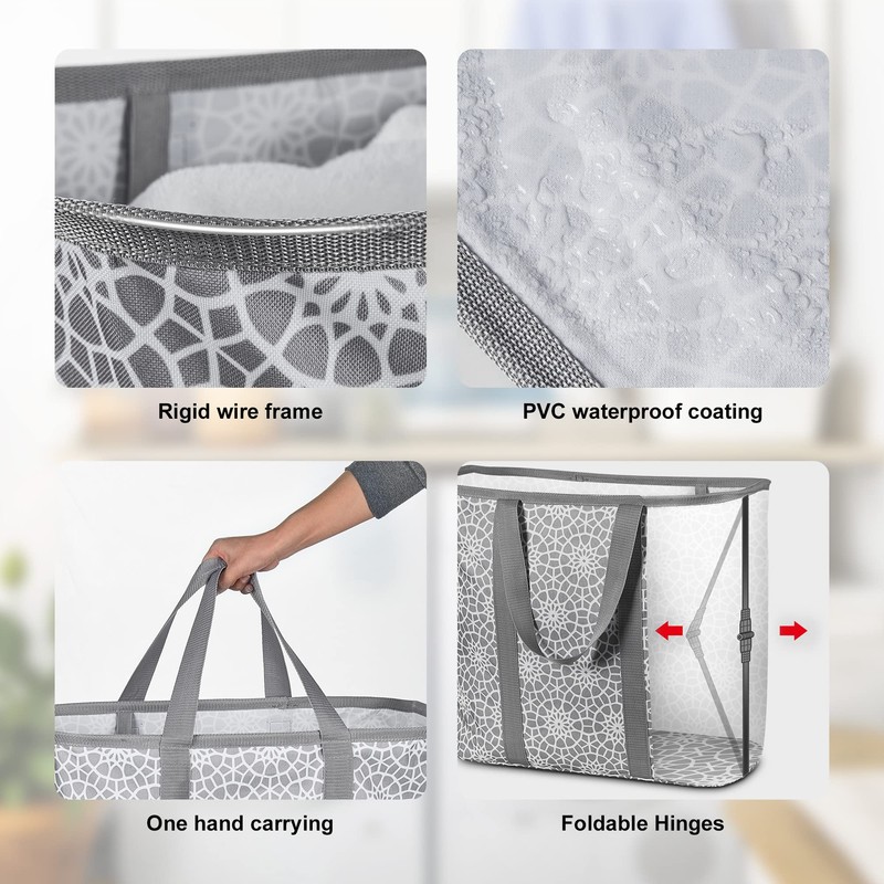 JOMOLA Collapsible Laundry Caddy 80L Large Foldable Laundry Basket Grey