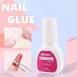 2 Bottles Nail Glue for Tips, 15 ml Professional Nail Glue for Artificial Nails, Extra Strong, Nail Glue with Brush for False Acrylic Nails