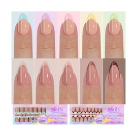 XFSRG Pack of 300 Press On Nails French Medium Almond Nude Coffin Full Cover Nails Artificial Fingernails Stick On Fake Nails Tips Almond Tips Soft Gel for Art DIY Nail Extensions (A)