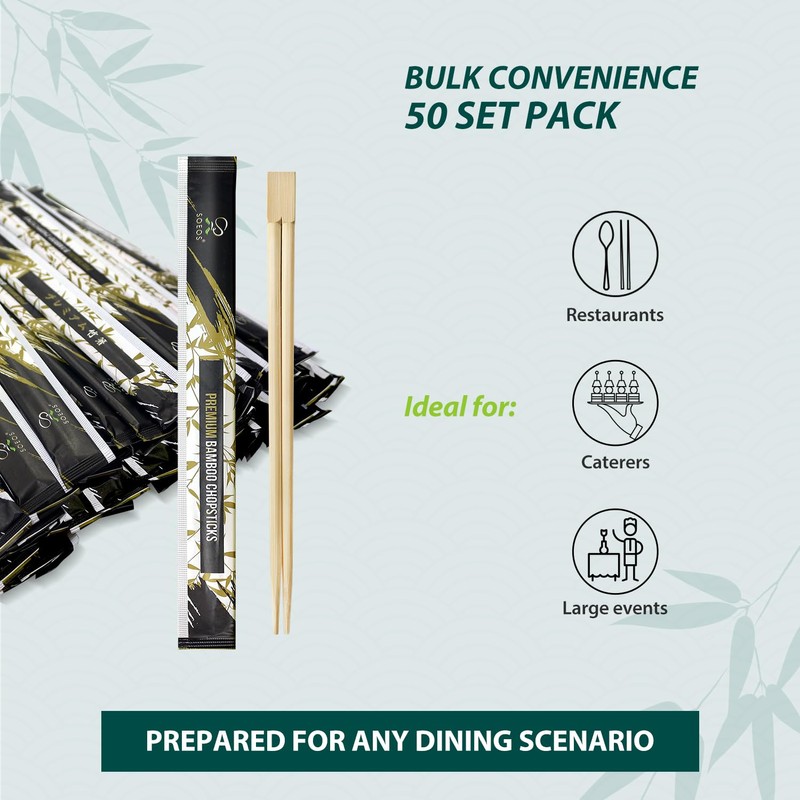 Soeos Chopsticks Disposable, Approx. 50 Sets, UV Treated Premium Disposable