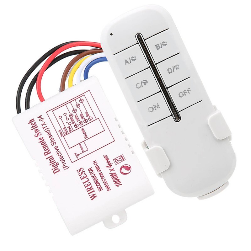 ON/OFF AC180-240V Wireless Receiver Lamp Light RF Remote Control Switch(4Way