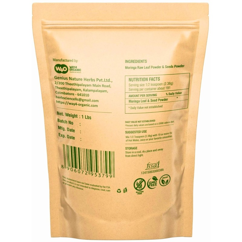 Way4Organic Moringa Oleifera Leaf and Seed Powder (80:20) Ratio 16