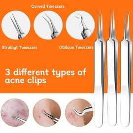 ZILZUFA Blackhead Remover Comedone Squeezer Set, 10 Pieces Blackhead Remover with Acne Pimple Tweezers Blackhead Remover Pimple Squeezer Tool for Nose Face Care (Stainless Steel)
