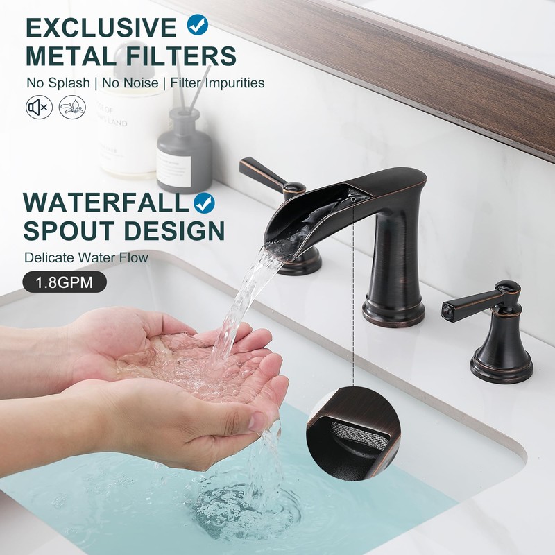 HEYMYTAP Brass 8 Inch Oil Rubbed Bronze Bathroom Faucet Waterfall