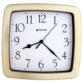 JUSTIME 8.5-inch Quality Square Water Resistant Quartz Wall Clock Special for Small Space, Office, Boats, RV (W40504 Gold Plate)