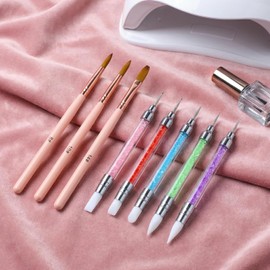 Nivofu Juego de 8 pinceles para decoración de uñas, kit de herramientas para decoración de uñas, Pincel de uñas de silicona, pincel para tallar uñas de gel y lápiz para uñas 3D, diseño de uñas