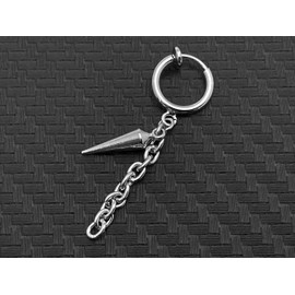 Akusetia Simple Spring Type Ring, Earrings, Single Ear, Chain Dagger, Non-Hole Earrings, Chain, Men's, Women's, Silver
