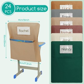 Chapou 24 Pack Chair Pockets for Classroom 16x20 Inch, Heavy Duty Large Seat Organizer with Name Tags Teacher Supplies for Preschool, Kindergarten, Elementary School, Back to School Storage(Brown)