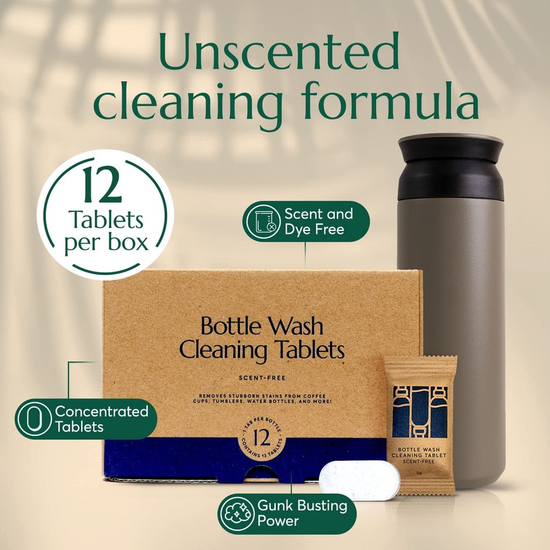 CLEANOMIC Bottle Wash Cleaner Tablets (12 Pack) - Water Bottle