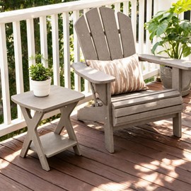 Small Outdoor Side Table, 2-Tier Patio Table,15.7"L x 11.5"W,Brown