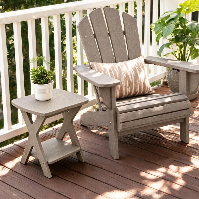 Small Outdoor Side Table, 2-Tier Patio Table,15.7"L x 11.5"W,Brown