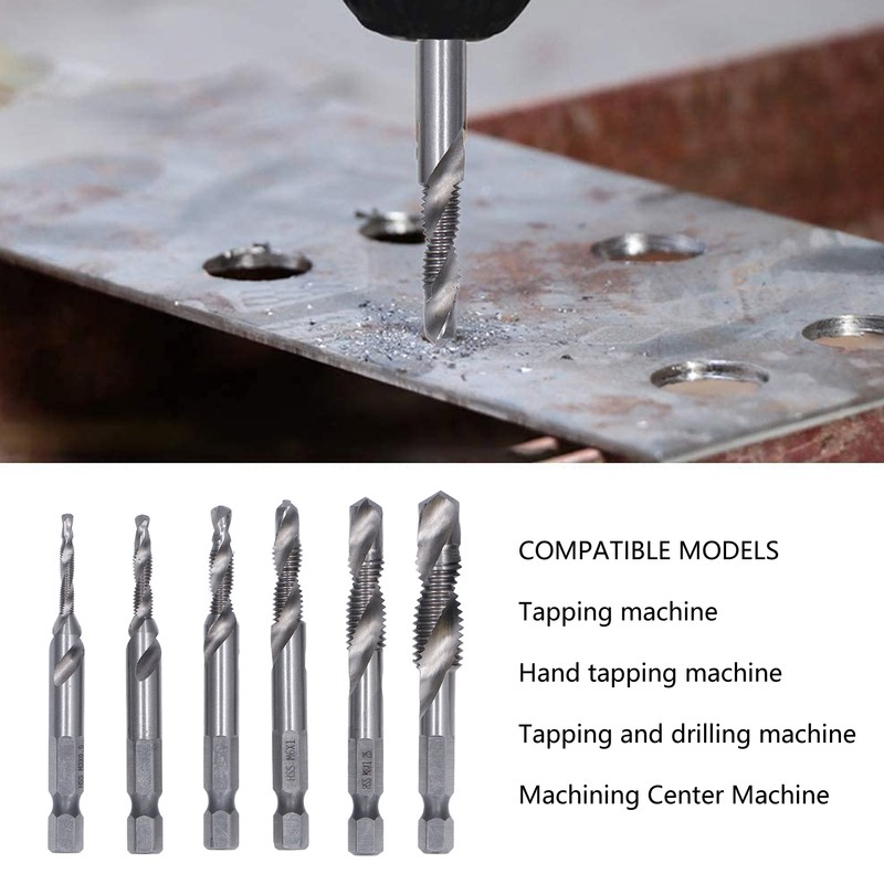 7Pcs/Set Spiral Combination Tap High Speed Steel 1/4in Hex Shank
