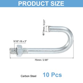 uxcell 10 Pack J Bolts, 5/16"-18 x 3 Concrete J Bolts Cement Post Anchors 304 Stainless Steel Anchors Bolt with Nut for Concrete Pad Pouring Wood Projects, White