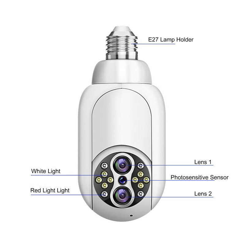Home Security Camera 1080P Dual Lens 15X Magnification E27 Colorful