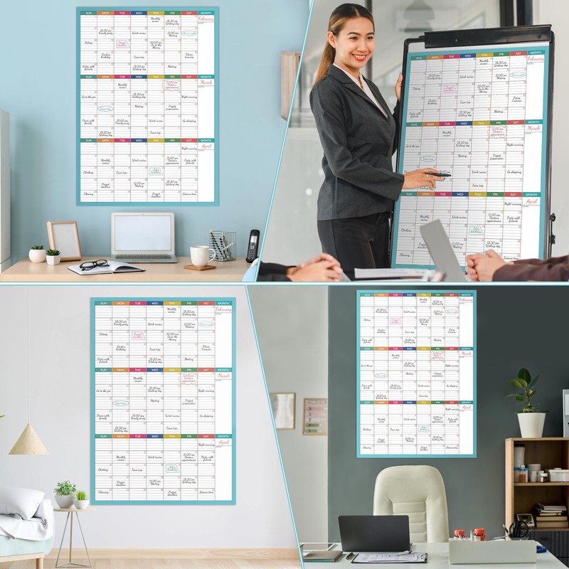 Dry Erase Calendar for Wall - Undated 3 Month Calendar,