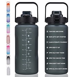 Botellas de agua grandes de medio galón/64 onzas con marcador de tiempo motivacional, pajita y asa extraíbles, a prueba de fugas y sin BPA, jarra de a