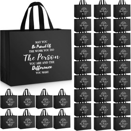 36 Pcs Large Thank You Reusable Gift Bags Employee Team Appreciation Gift Bags May You Be Proud Gift for Employee Teacher Student Coworker Secretary Appreciation Assistant Gift(Black,15.7x12x6.3Inch)