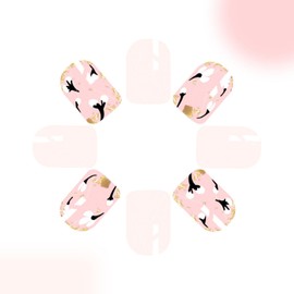 Flower Press on Nails Short Square Fake Nails with Designs Gold Glitter False Nails White Full Cover Glossy Acrylic Nails Summer Glue on Nails Cute Artificial Stick on Nails for Women Manicure 24 Pcs