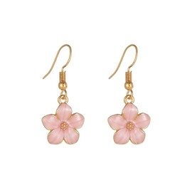 Sweet Cherry Blossom Flower Dangle Earrings Multicolor Enamel Drop Earrings for Women Jewelry-15mm Pink