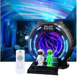Stargate Northern Lights Projector Plasma Ball Lamp, Astronaut Galaxy Aurora Night Light Projector with White Noise, Music Speaker, Alarm Clock & Remote for Bedroom Gaming Christmas Birthday Gifts