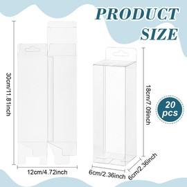 BENECREAT 20Pcs Clear Gift Boxes, Rectangle Transparent PVC Favor Boxes 2.3x2.3x7inch for Wedding Party Treat Candy Cupcakes, Festival Gift Packaging