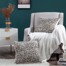 BYTIDE Pack of 2 Faux Fur Plush Soft Snow Leopard Print Throw Pillow Covers Set 20 x 20 Inch, Fuzzy Furry Cozy Warm Decorative Square Pillowcases Pillowslips Cushion Covers for Couch Sofa Bed