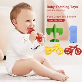 Teething Toys for Babies 6-12 Months 12-18 Months, Teether Toys, Baby Chew Toys, BPA Free Teething Toys, Baby Teether, Transportation Tools Shape Teethers, Baby Toys for Boys Girls (6 Pack)