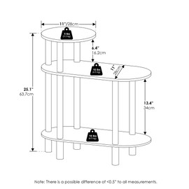 Furinno Turn-N-Tube 3-Tier Oval Sofa Side Table, End Table with Open Shelves, Espresso/Black