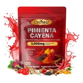 Gwynne Suplemento Dietético 12 en 1 con Pimienta Cayenne, Berberina, Remolacha, Cúrcuma y Vitaminas D3, K2 y E, 3000 mg, Apoyo Nutricional y Bienestar