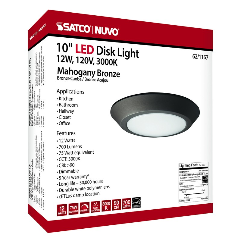 NUVO 62/1167 One Light Flush Mount, 10 in (Diameter), Mahogany