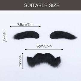 Yan Dream Unisex Self Adhesive Fake Mustache and Eyebrows Adult Man Funny Costume Facial Hair Beard(Black)
