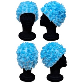 Blue Reef Virgo Floral Women's Classic Retro 3D Flower Petal Plain Pretty Stylish Vintage Swimming Cap Swimming Cap One Size Adults (Blue)