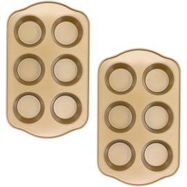 JOHO BAKING Nonstick 6 Cup Standard Muffin Pan, Cupcake Pan Set, Muffin Tins for Oven, 2 Pack, Gold