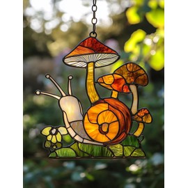 ANTKRAFT Mushrooms with Snail Acrylic Stained Window Hanging Pink Mushroom Suncatcher Cottagecore Home Decor for Friends Sun Catchers Indoor Windown Suncatchers Windows Garden