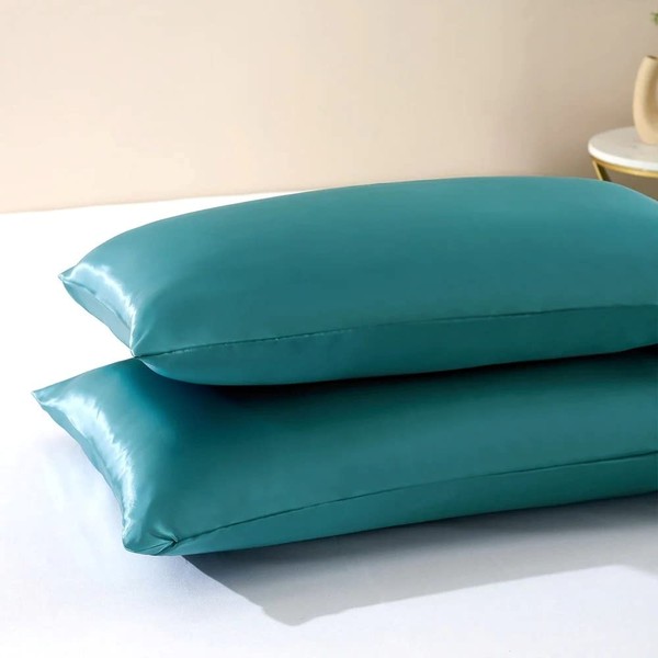 Soft Plush Teal Green Satin Silk Pillowcase for Hair &