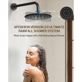 Upgraded Shower Faucet Set with Tub Spout: Aposhion 9 Inch Round Rainfall Shower System Rough-in Pressure-balanced Valve with Handheld Sprayer, Wall Mounted Bathtub Shower Faucet Kit Complete