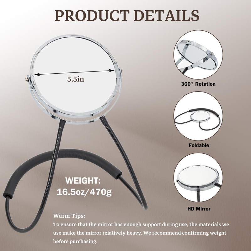 GRANDECO Double Sided Mirror, Standard Viewing and 5X Magnification, Mirror'