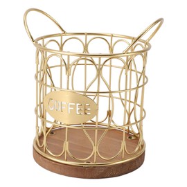 Coffee Pod Holder, K Cup Organizer Round Coffee Pod Basket Kcup Holder Coffee Capsule Holder Coffee Creamer Holder for Cafe Kitchen Countertop (Gold)