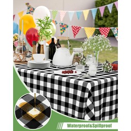 Smiry 8 Packs Gingham Disposable Table Cloth, 54 x 108 Inch Waterproof Plastic Tablecloth, Rectangle Black and White Checkered Table Covers for Picnic, Birthday, Party
