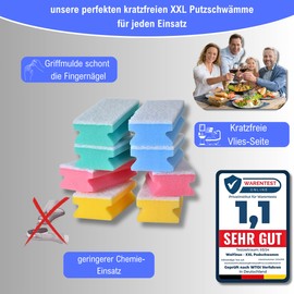 Walfinus Premium XXL Set of 8 Scratch-Free Washing Up Sponges, Cleaning Sponge, Kitchen Sponge, Double-Sided, Scouring Pad, Scourer, Washable -60 Degrees, 15 x 7 x 4 cm for Reuse