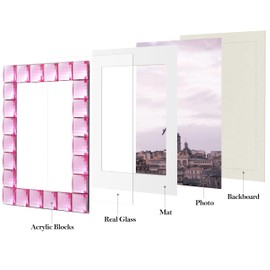eletecpro 4x6 Sparkling Jewel Picture Frame with Pink Acrylic and Real Glass Adorned, Kids Room Decor Cute Style for Wall Mounting and Tabletop