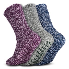 Daventry Ultra Thick Fuzzy Grip Socks (3 pk) - Blue, Purple, Green - Medium