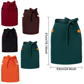 Elitecran Waist Apron with 2 Pockets, Short Half Apron for Men Women, Front Tie Waiter Apron, Waiter's Apron, Cooking Apron, Kitchen Apron for Kitchen, Chef Restaurant, Café, Restaurant, Bar, Bistro,