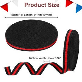 PATIKIL 2/5" Black Red Striped Grosgrain Ribbon, 10 Yard Polyester Fabric Stripe Craft Ribbon Double Faced Design for Bow Gift Wrapping DIY Making Christmas Decorations