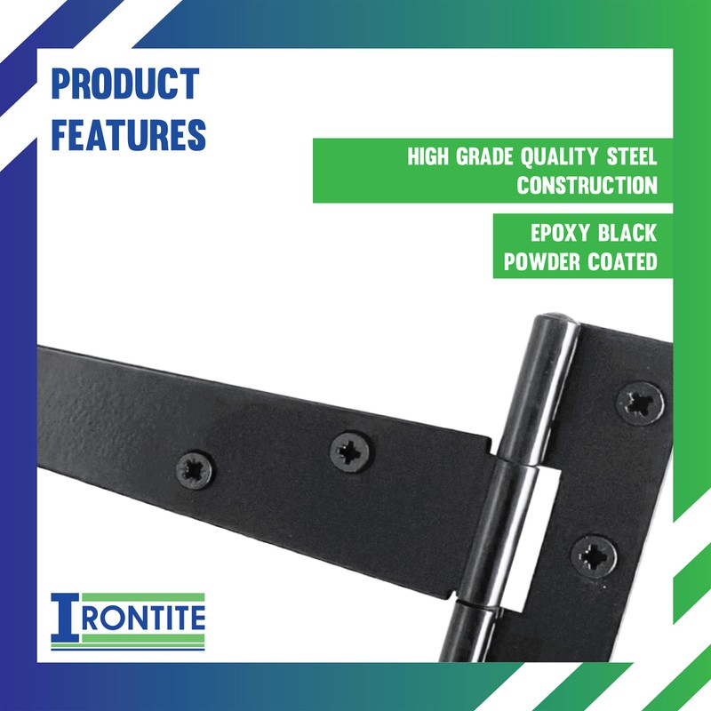 IRONTITE® 3 Pack Black T Hinges 350mm (14"), Gate Hinges