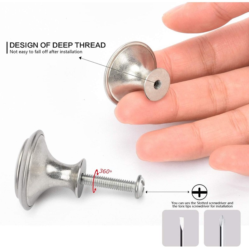 nutmanel 10pcs Zinc Alloy Cabinets Knobs Handles, Round Silver Drawer