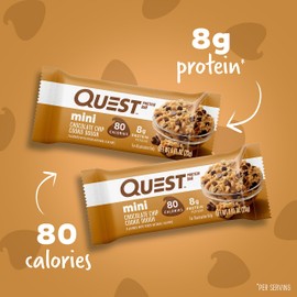 Quest Nutrition Mini Chocolate Chip Cookie Dough Protein Bars, 8g Protein, 1g Sugar, 2g Net Carbs, Gluten Free, 14 Count