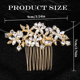 Bridal Hair Comb, Bling Rhinestone Wedding Hair Comb Glitter Crystal Flower Hair Pieces Decorative Hair Side Comb Bridal Hair Accessories for Women Girls Bridesmaids (Gold)