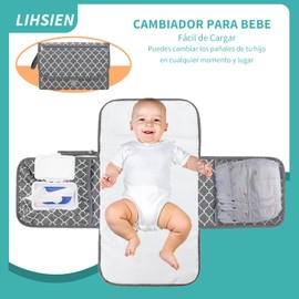 Cambiador para Bebe Portatil,LIHSIEN Colchoneta para Cambiar Pañales Plegable Impermeable Con Bolsillo de Toallitas y pañales,Reutilizables y Lavables, para el Hogar, Viajes al Aire Libre